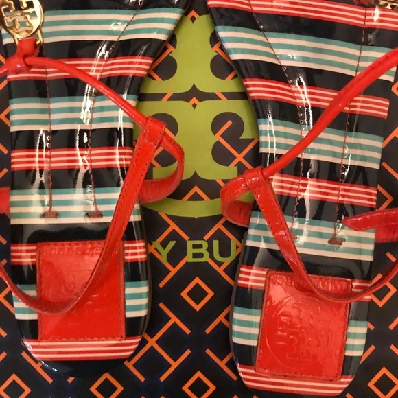 Tory Burch Emmy Habanero PepperStripe Ankle TStrap size 8 - Picture 4 of 13